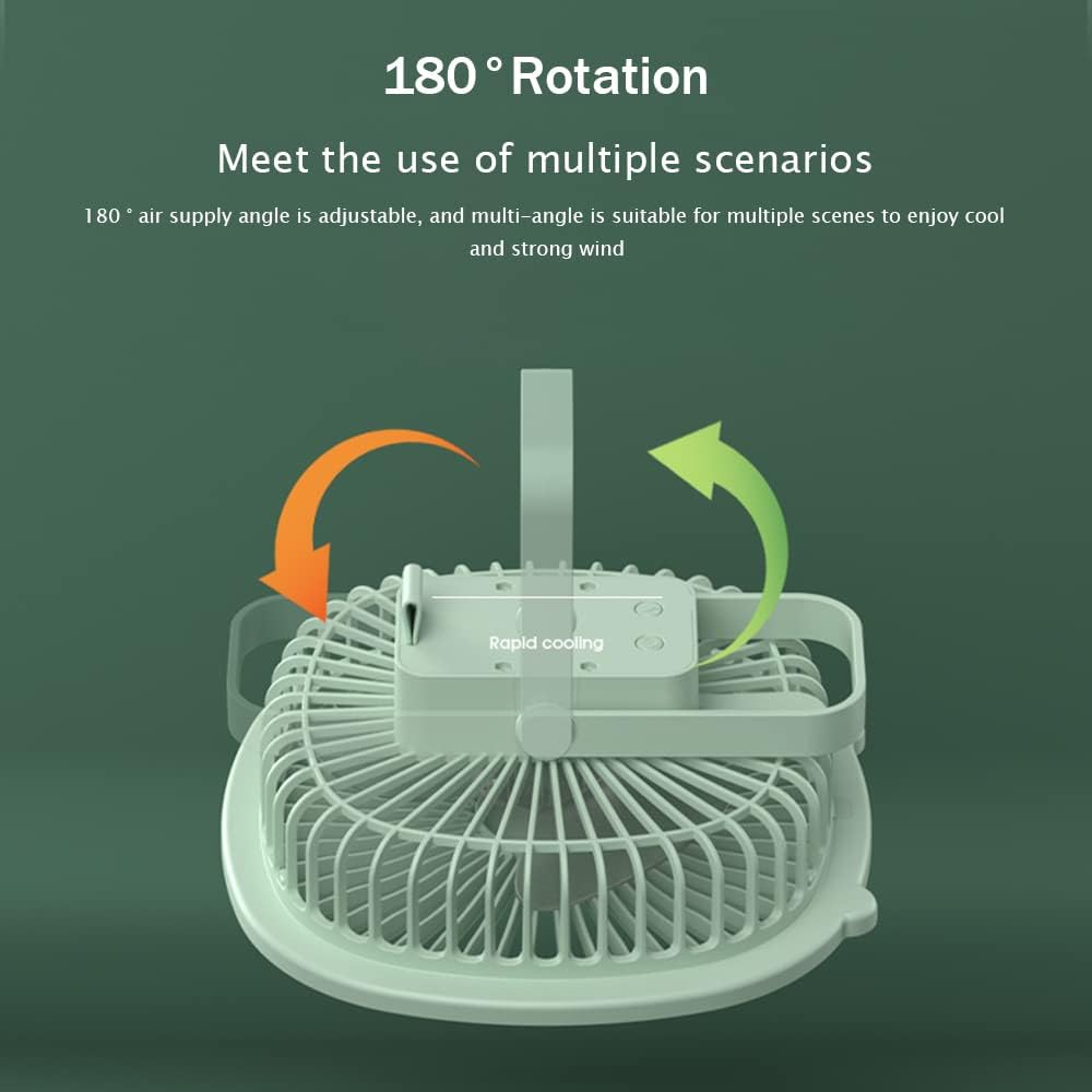 Wisada USB Desk Fan with Lamp & Hook, 3-Speed, 1200mAh, Ultra-Quiet, 360° Rotation (White)