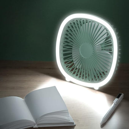 Wisada USB Desk Fan with Lamp & Hook, 3-Speed, 1200mAh, Ultra-Quiet, 360° Rotation (White)