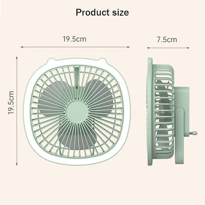 Wisada USB Desk Fan with Lamp & Hook, 3-Speed, 1200mAh, Ultra-Quiet, 360° Rotation (White)