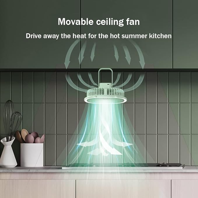 Wisada USB Desk Fan with Lamp & Hook, 3-Speed, 1200mAh, Ultra-Quiet, 360° Rotation (White)
