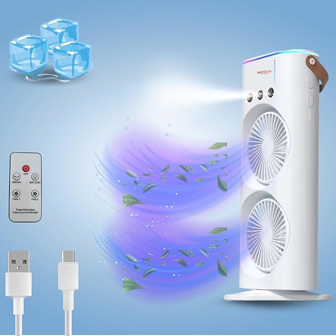 Weltherm 2-in-1 Mist Fan & Cooler | Cordless, Quiet, Remote Control, 270° Foldable