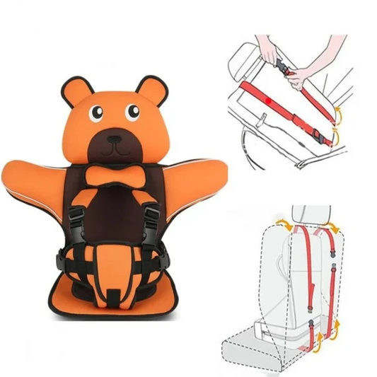 Baby Car Seat – Teddy Bear Design with Safety Belt and Comfortable Head & Back Support